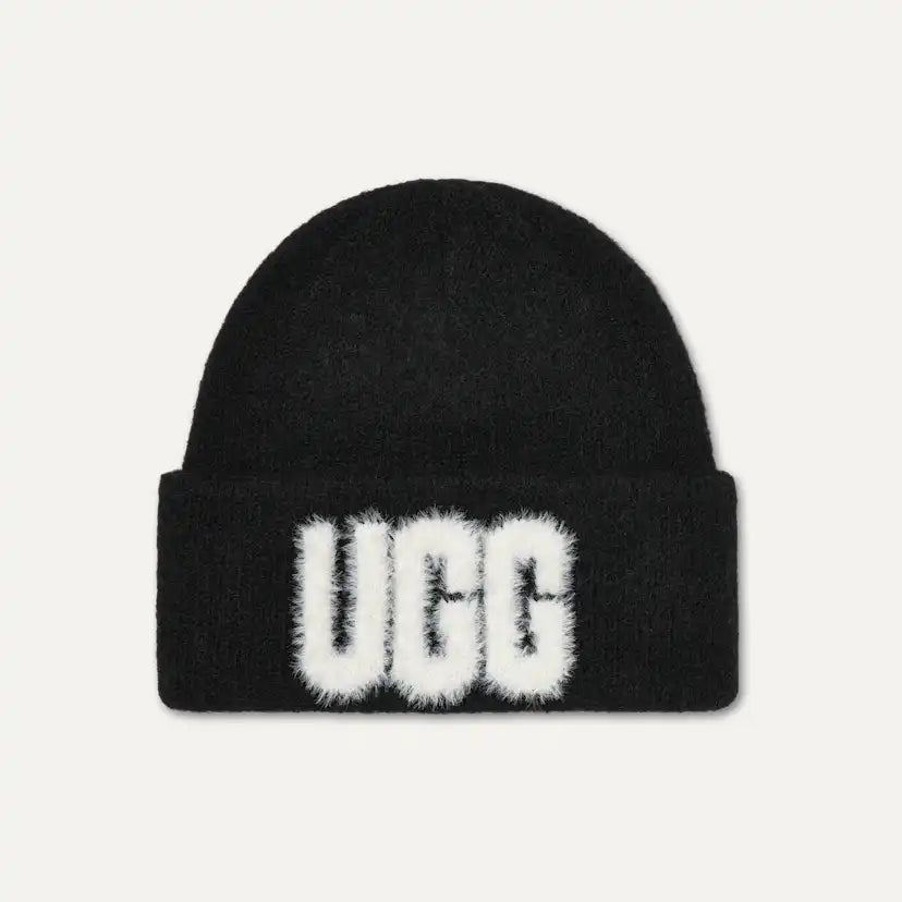Femme Bonnet Fuzzy UGG à logo - BLACK