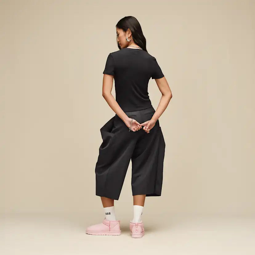Femme T-shirt côtelé Miriam Baby - BLACK