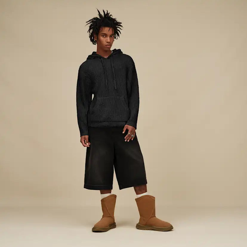 Homme Finnegan Hoodie Rib - BLACK