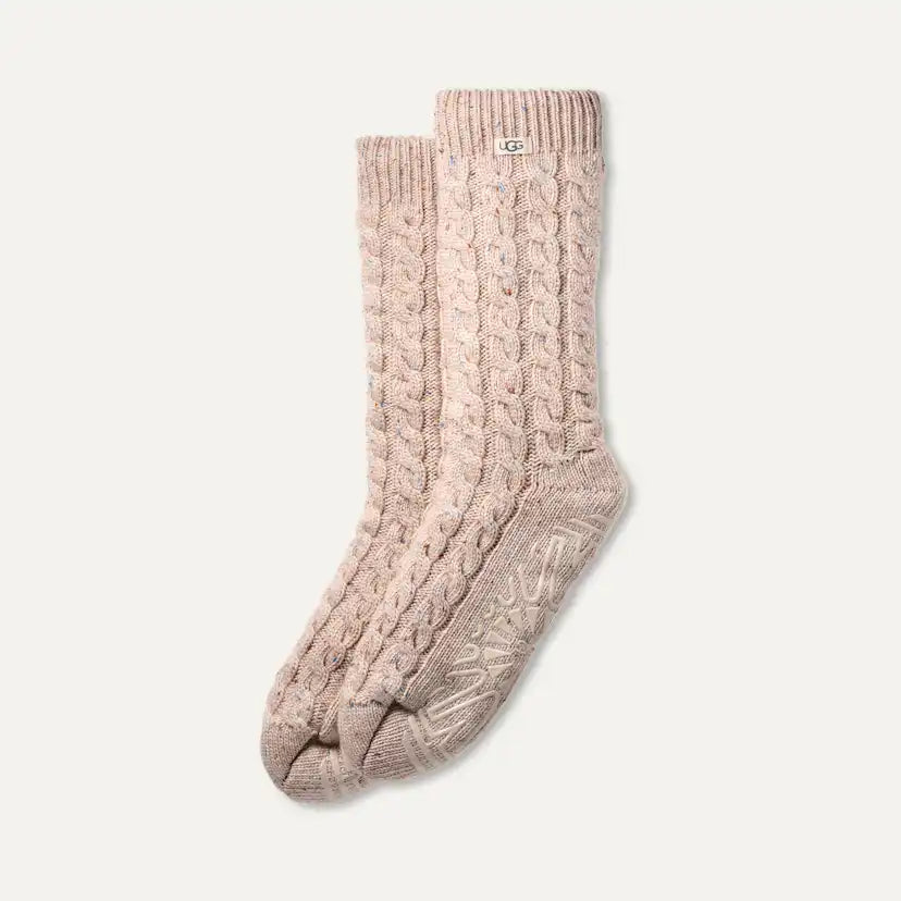 Femme Chaussette en maille torsadée Elowyn à doublure polaire - CREAM CONFETTI
