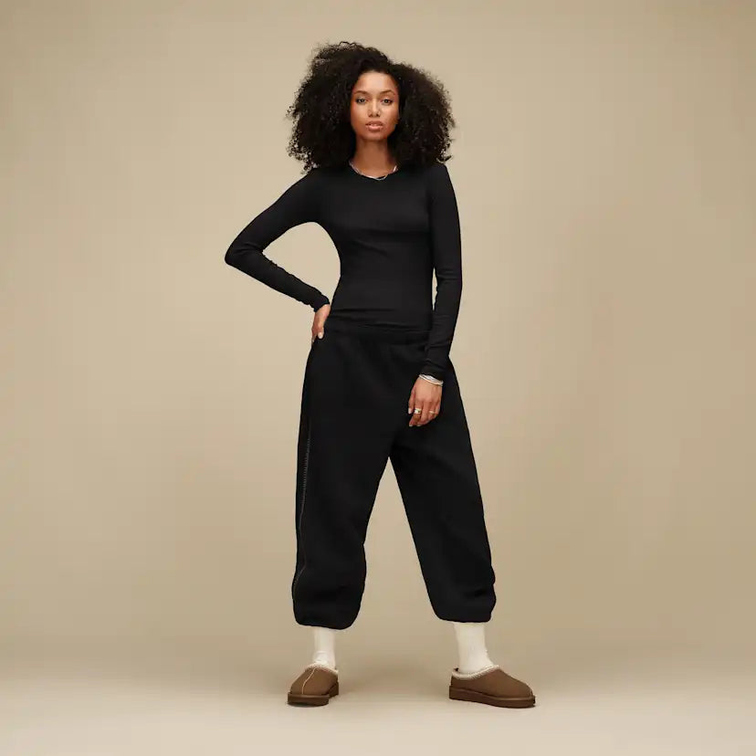 Femme Aidelene Long Sleeve Rib Tee - BLACK