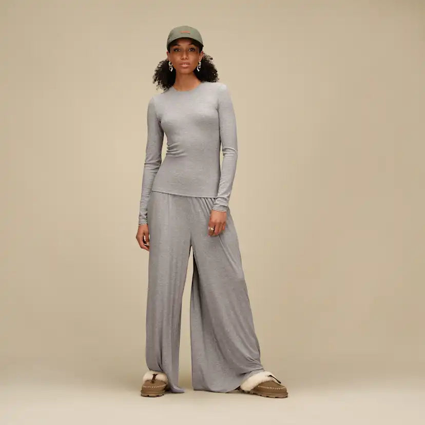 Femme Aidelene Long Sleeve Rib Tee - GREY HEATHER