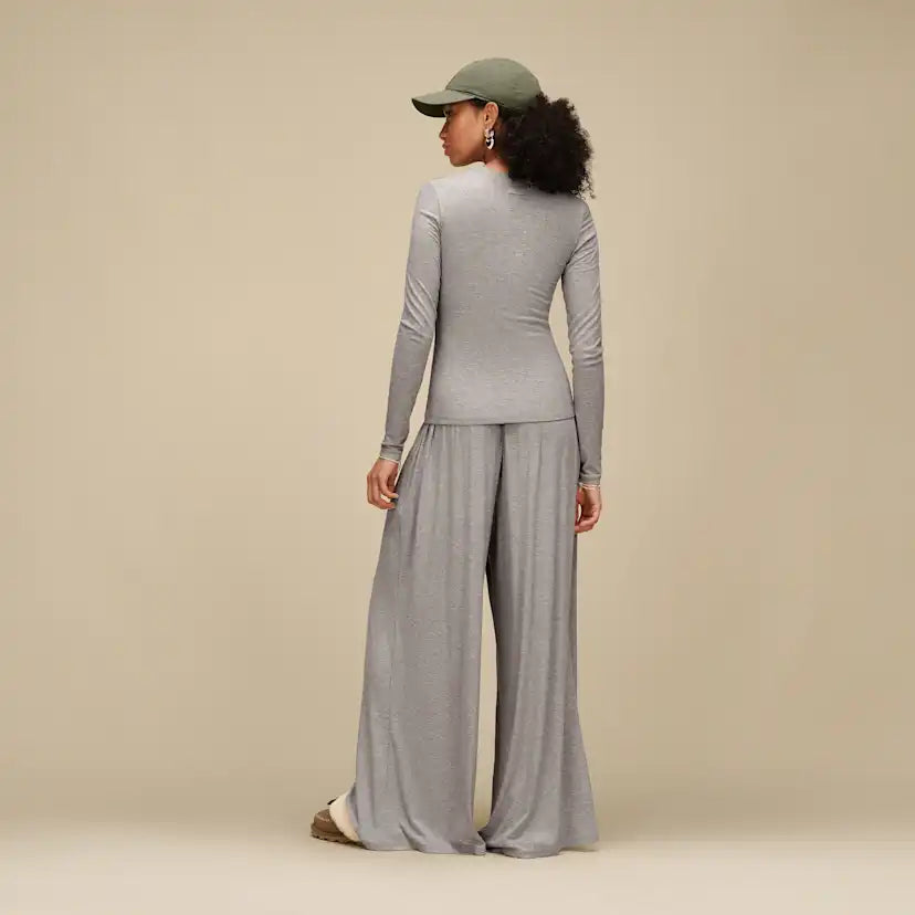 Femme Aidelene Long Sleeve Rib Tee - GREY HEATHER