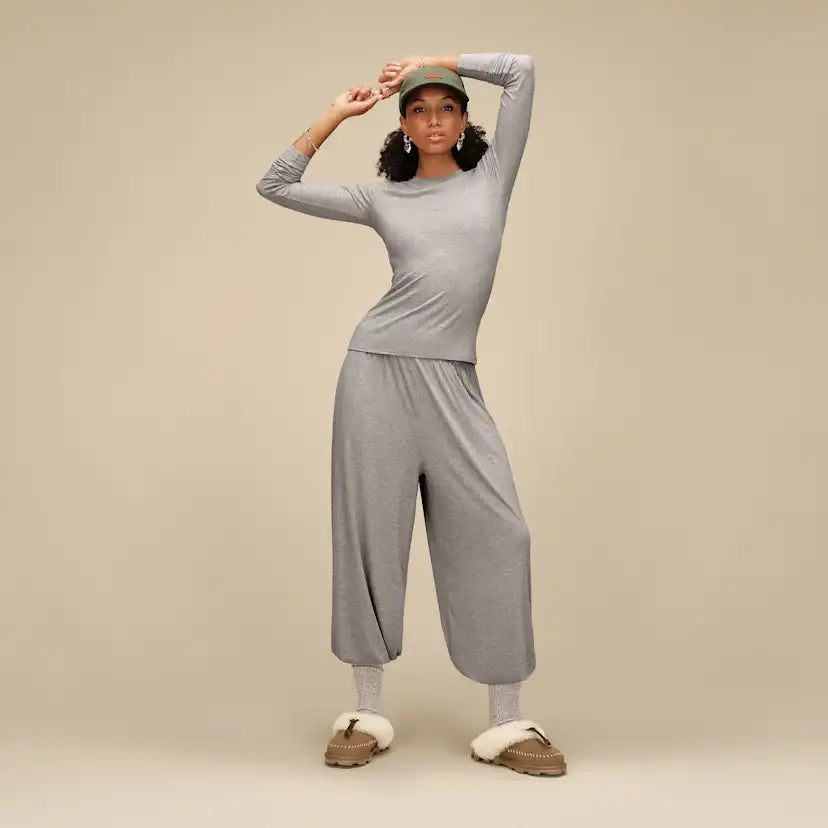 Femme Aidelene Long Sleeve Rib Tee - GREY HEATHER